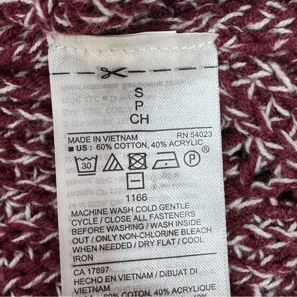 Old Navy Marled‎ Pointelle Knit V Neck Crop Cardigan Sweater Burgundy Red Small - Picture 12 of 14